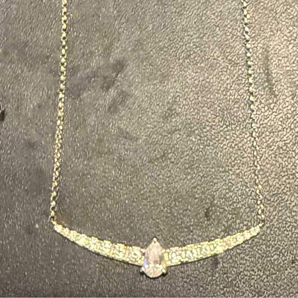 14K Gold Diamond Bar Necklace Pear Shape Center ~1.15 CTW - Picture 3 of 11